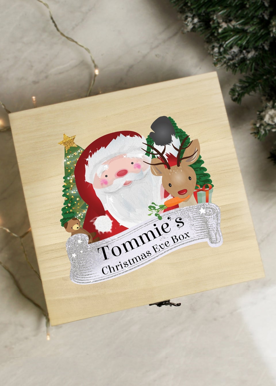 Personalised Memento Company Wood Colourful Santa Large Christmas Eve Box