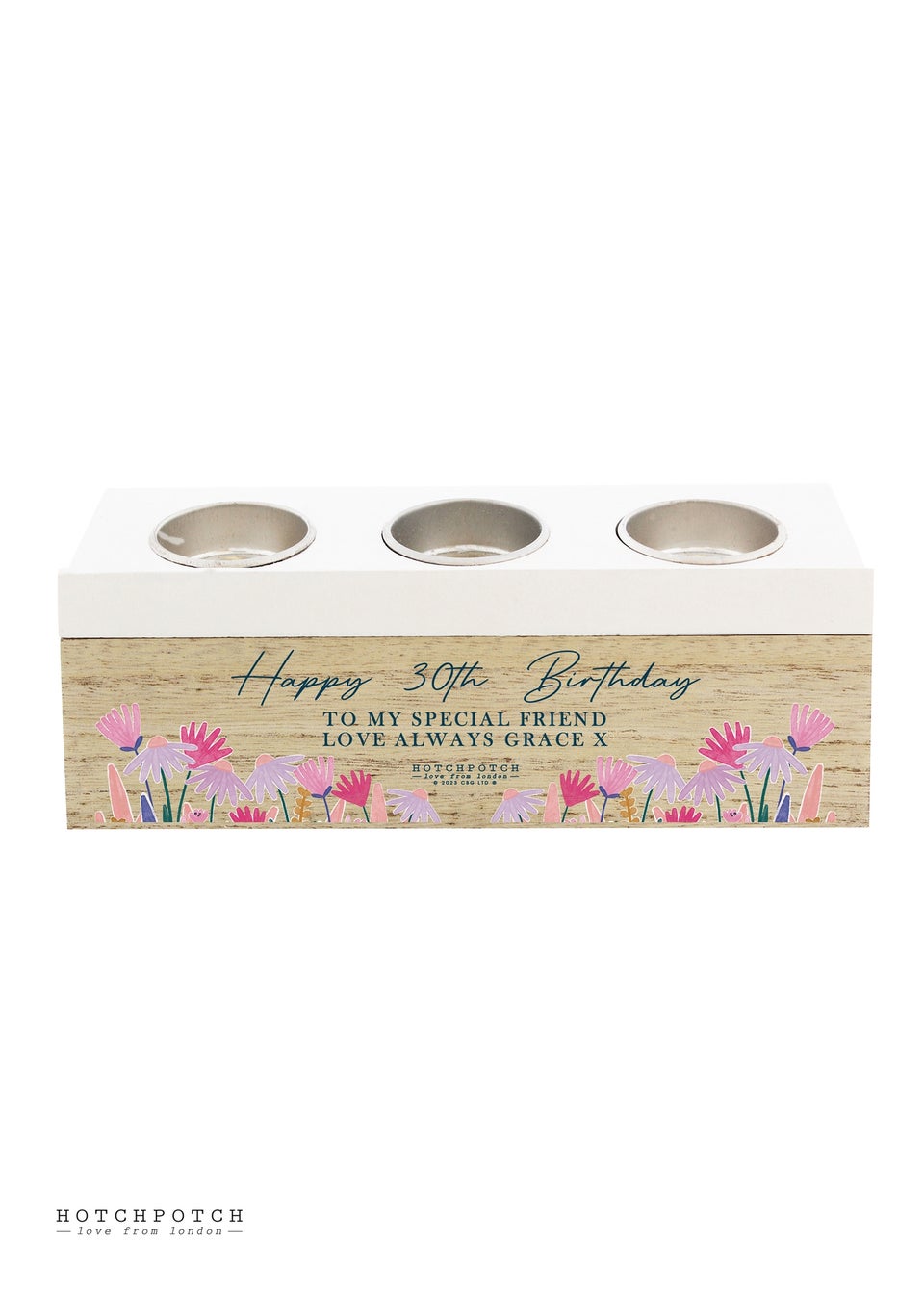 Personalised Memento Company Wood Hotchpotch Wild Flower Triple Tealight Box