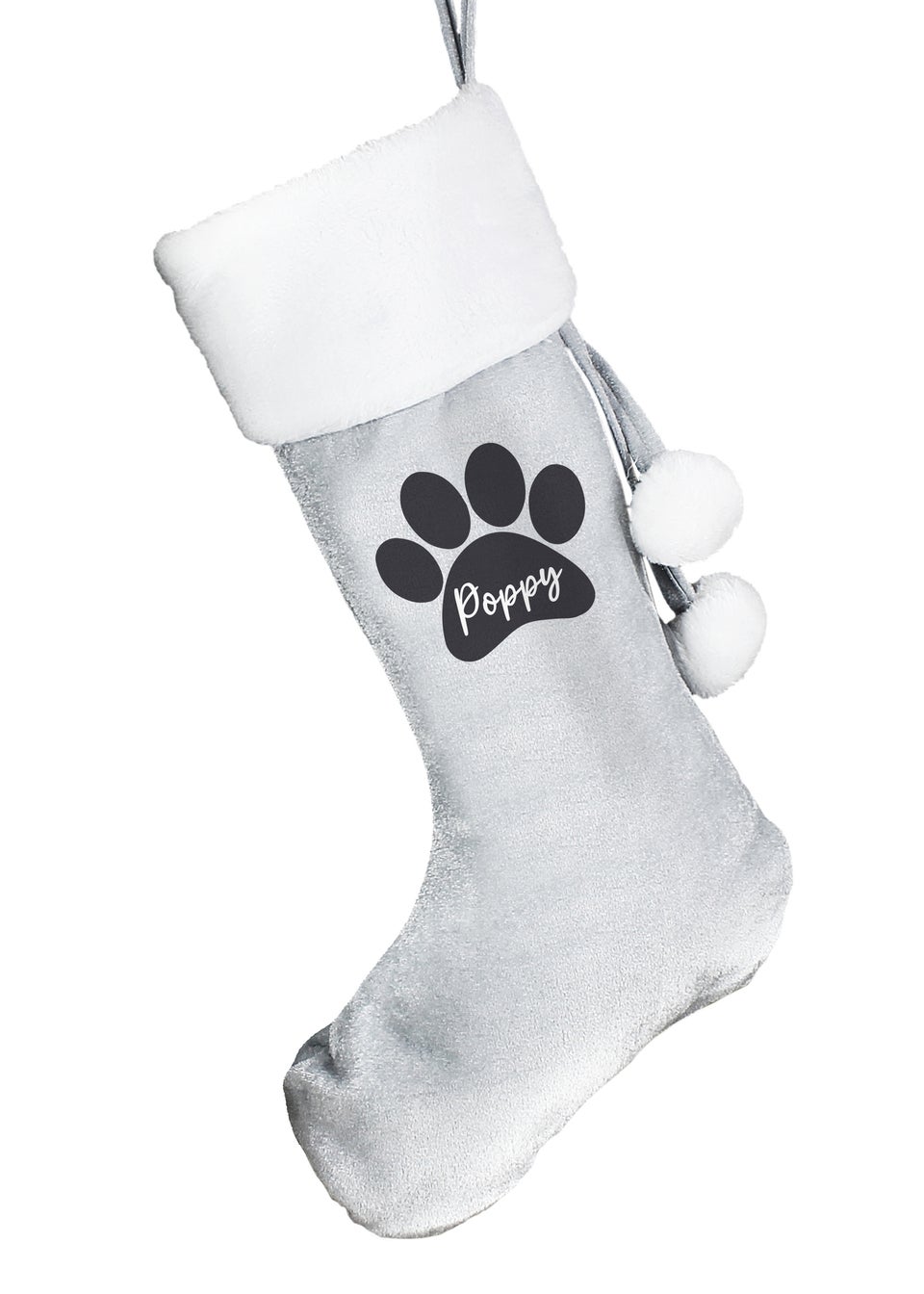 Personalised Memento Company Grey Paw Print Silver Stocking