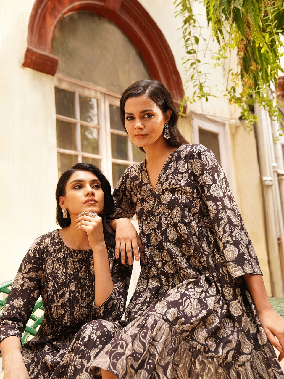 Jaypore Women Black Cotton Flared Printed Kalamkari Dress XL