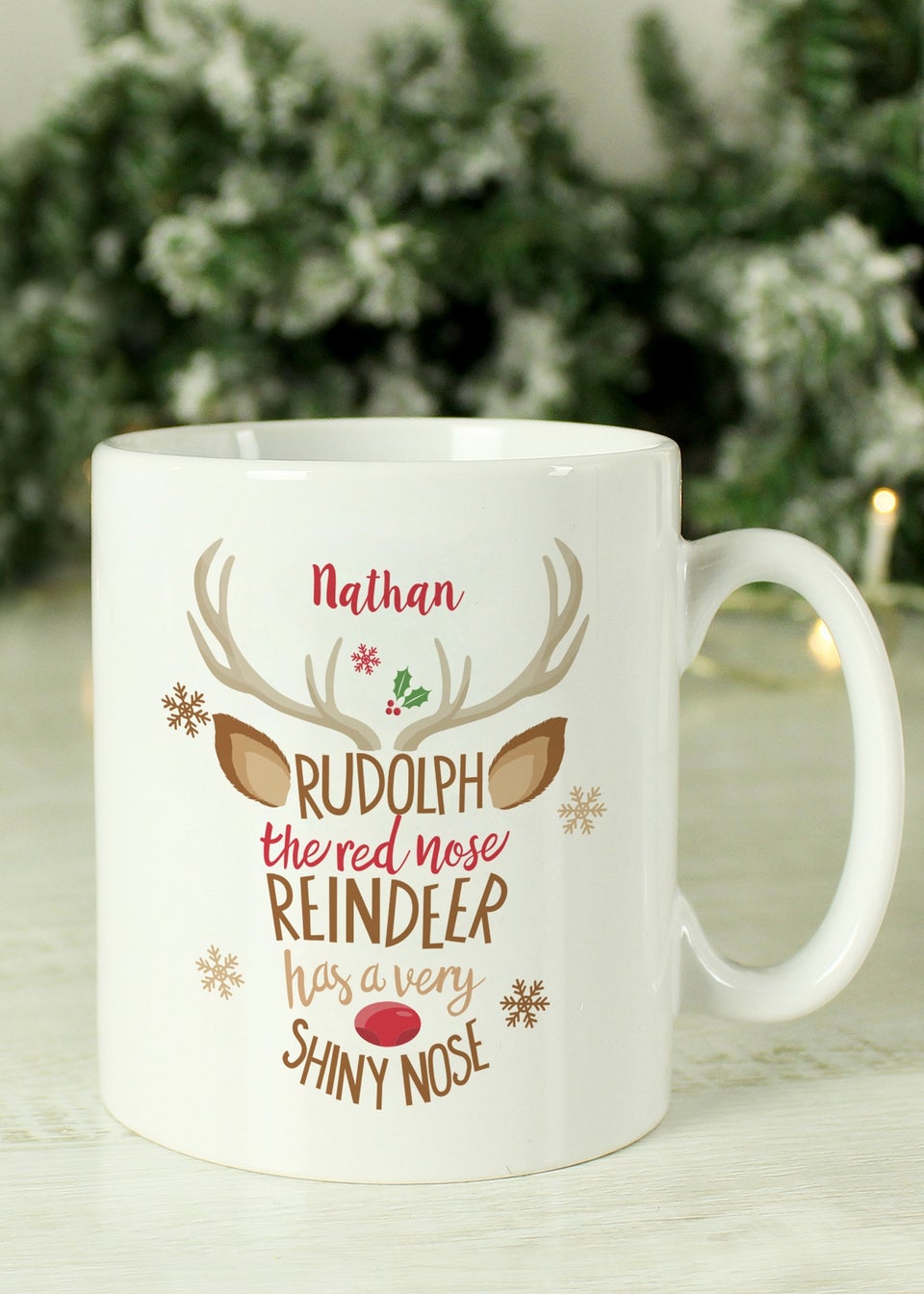 Personalised Memento Company White Rudolph the Red-Nosed Reindeer Mug