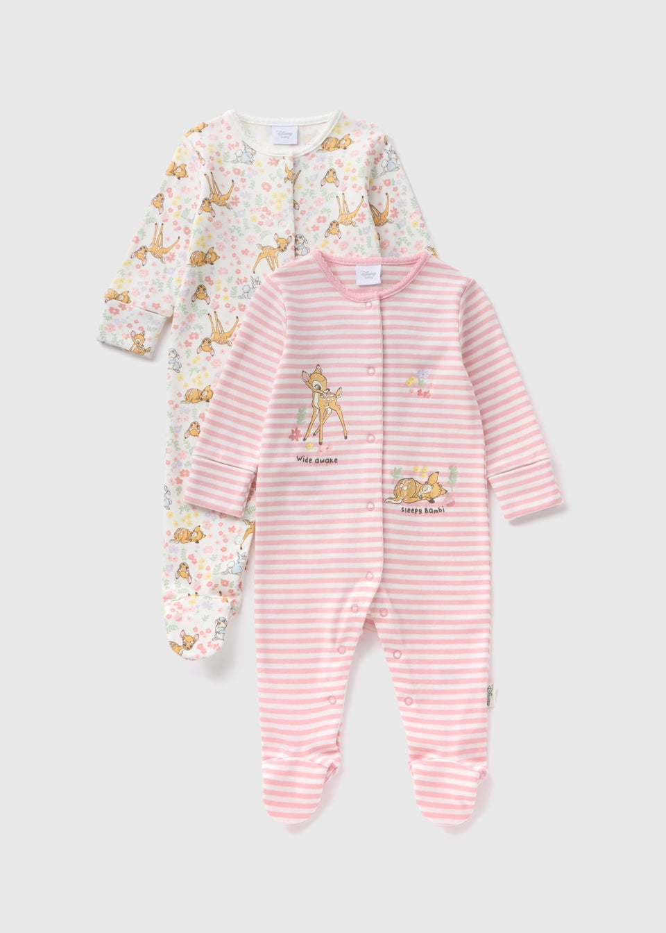 Disney 2 Pack Baby Pink Bambi Sleepsuits (Newborn-18mths)