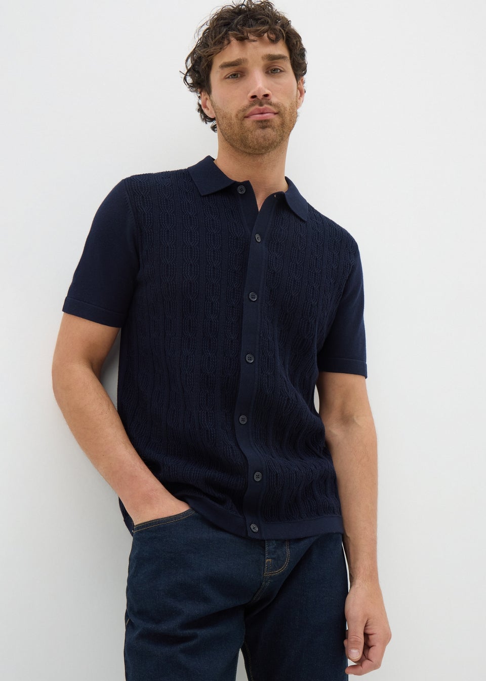 Navy Cable Polo Shirt