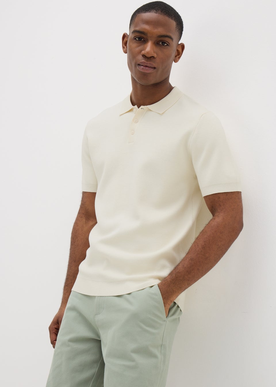 Ecru Knitted Polo Shirt