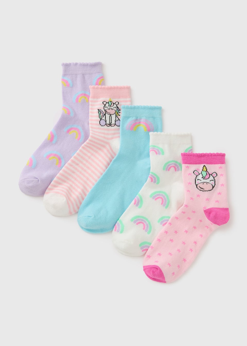 5 Pack Girls Pink Unicorn Socks (Younger 6-Older 6.5)