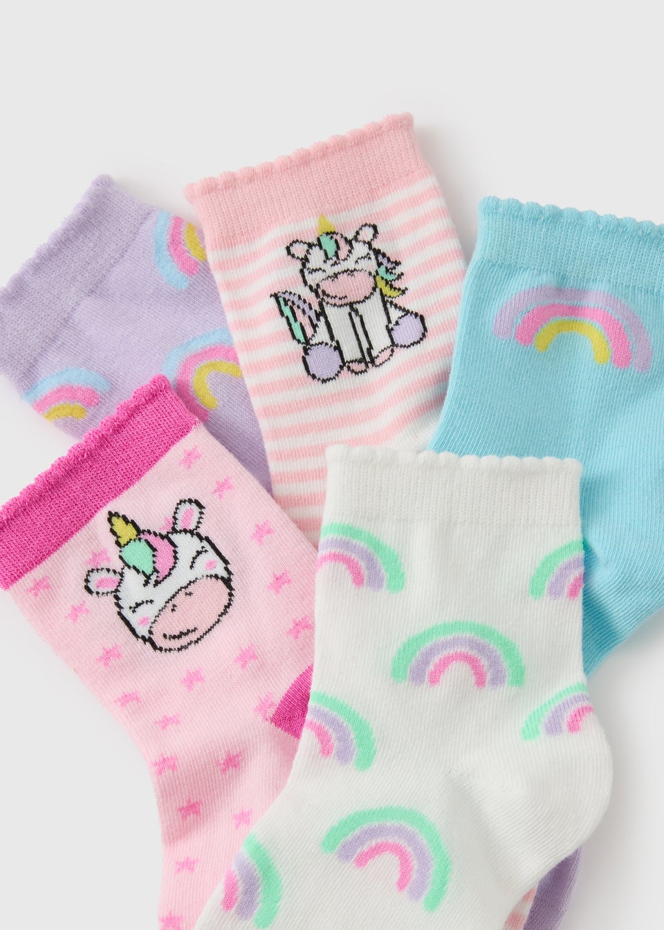 5 Pack Girls Pink Unicorn Socks (Younger 6-Older 6.5)