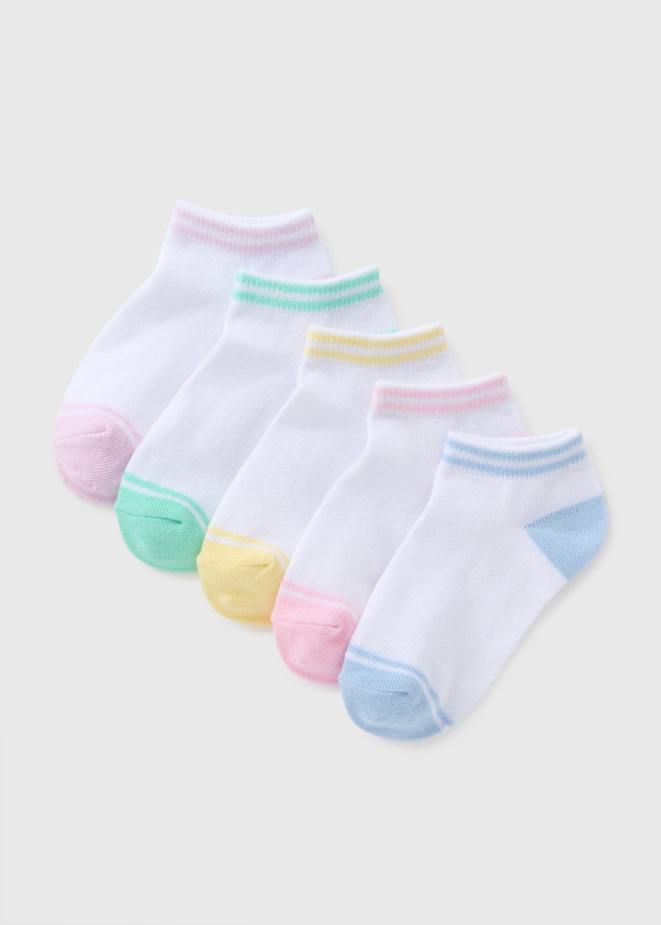 5 Pack Girls White Colour Toe Trainer Socks (Younger 6-Older 6.5)