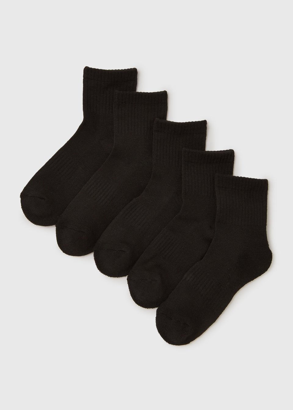 5 Pack Boys Black Sports Ankle Socks (Younger 6-Older 6.5)