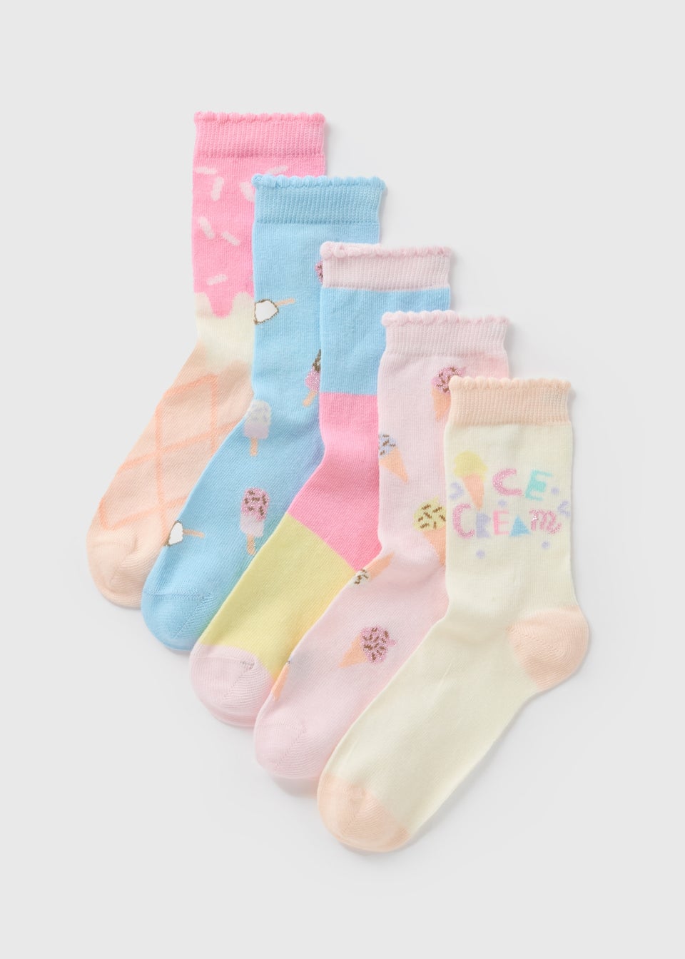 Girls Pink 5 Pack Ice Cream Socks (Younger 9 - Older 8.5)