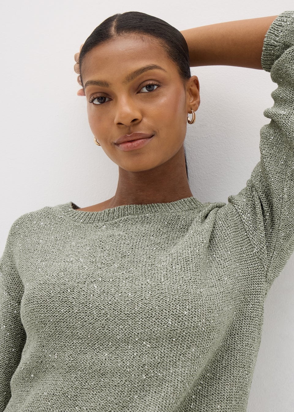 Sage Sequin Boat Neck Jumper
