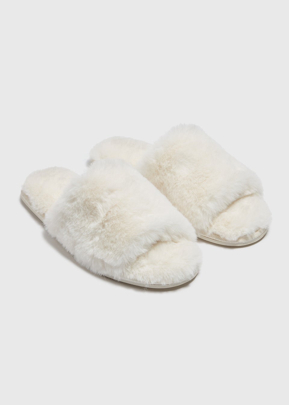 Cream Faux Fur Slider Slippers