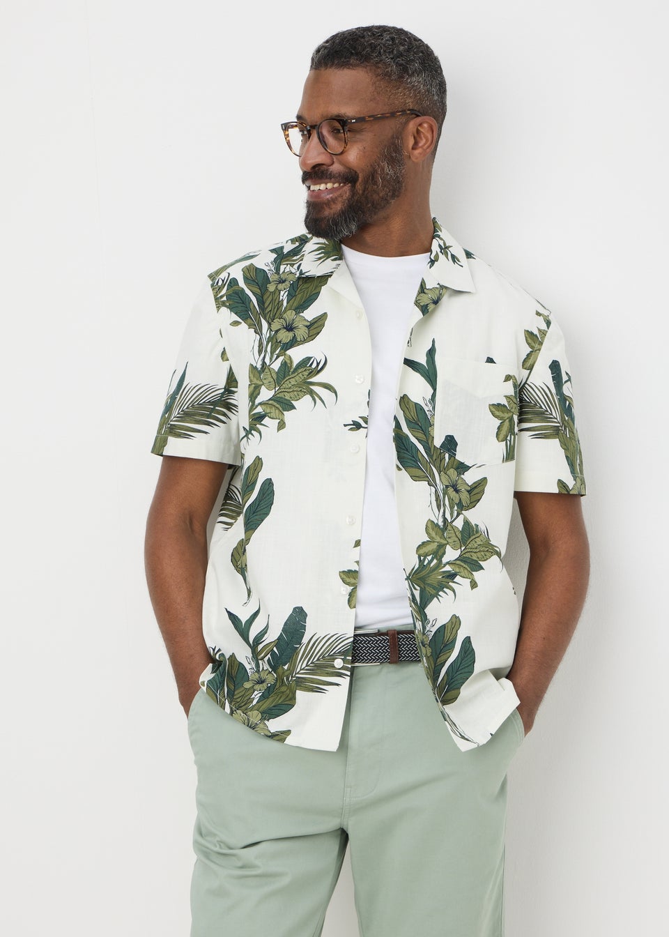 Lincoln Ecru Leaf Print Shirt