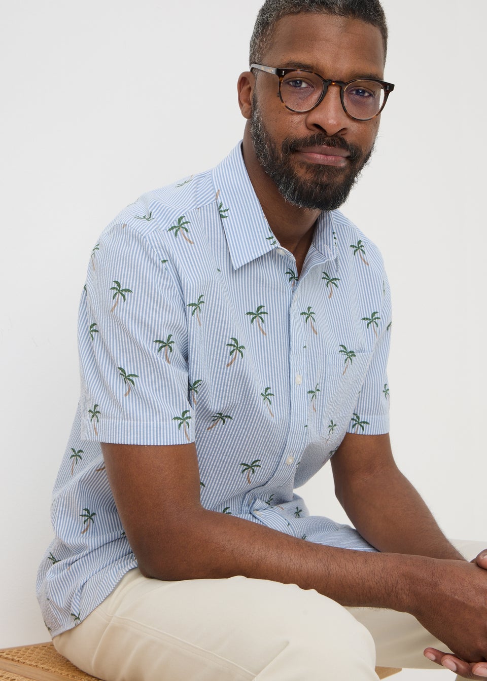 Blue Stripe Palm Tree Shirt