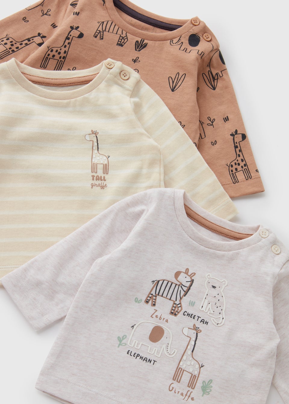 3 Pack Baby Giraffe Long Sleeve Tops (Newborn-23mths)