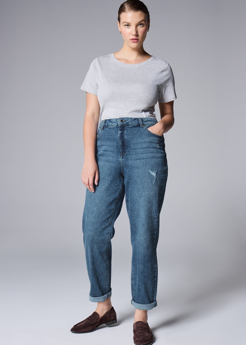 Dark Wash Riley Ripped Boyfriend Jeans
