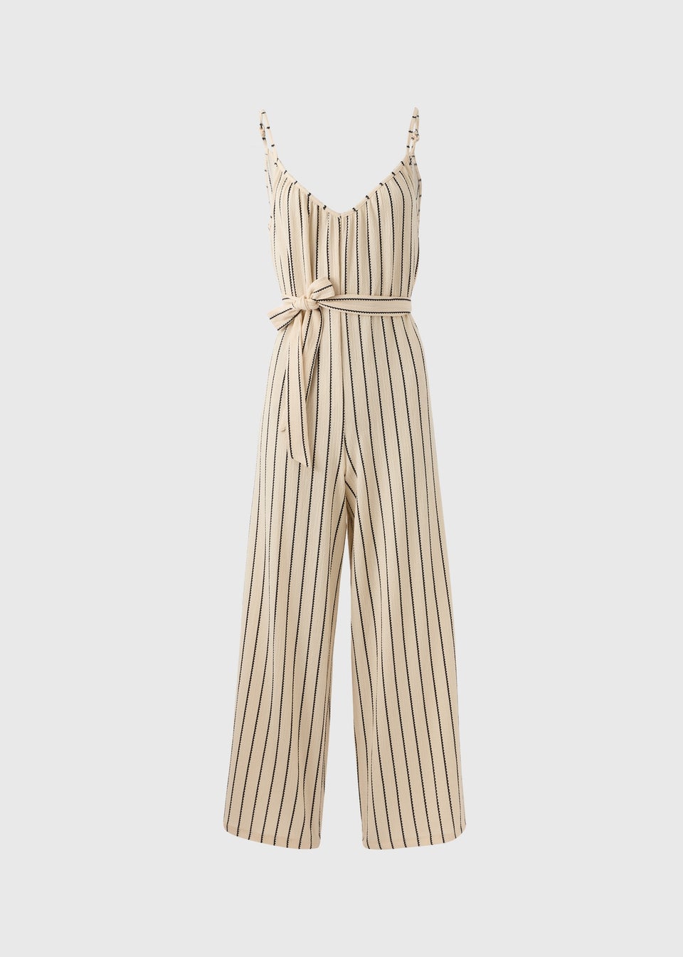 Cream Jersey Stripe Wide Leg Jumpsuit