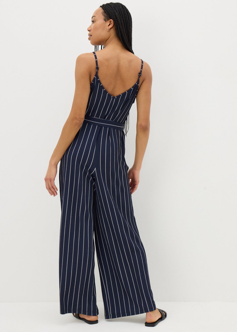 Navy Jersey Stripe Wide Leg Jumpsuit