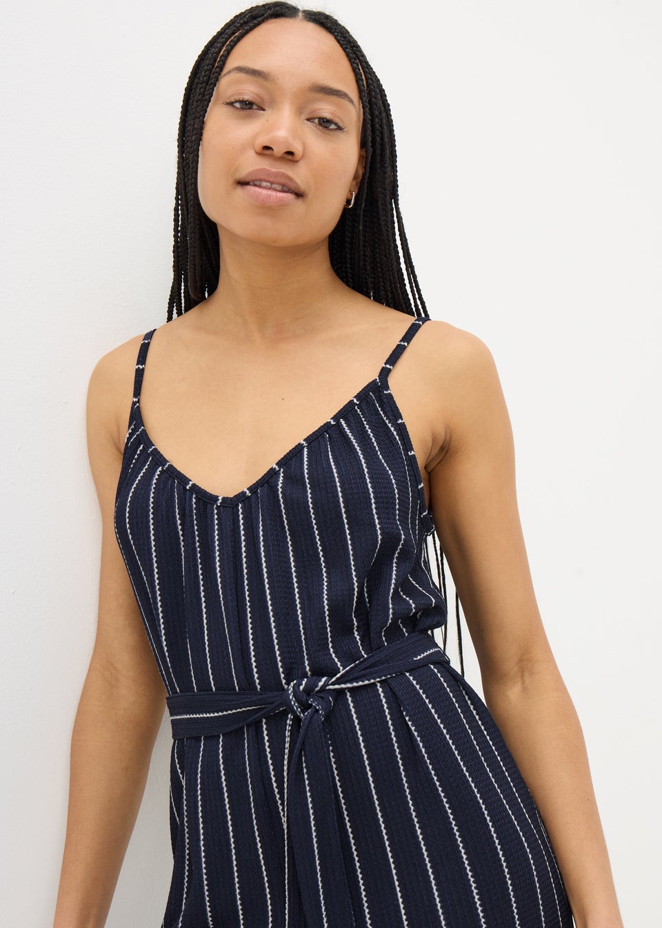 Navy Jersey Stripe Wide Leg Jumpsuit