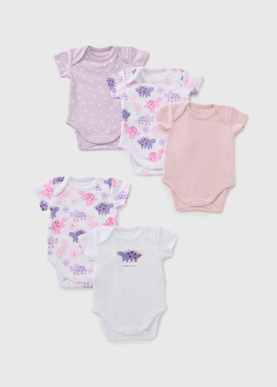5 Pack Baby Pink Dino Bodysuit (Newborn-23mths)