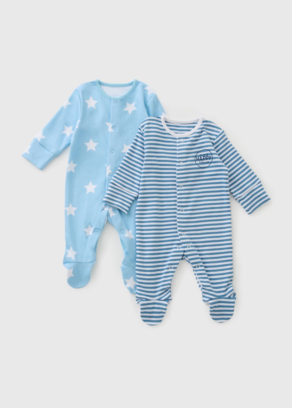 Baby 2 Pack Blue Star Sleepsuits (Newborn-23mths)