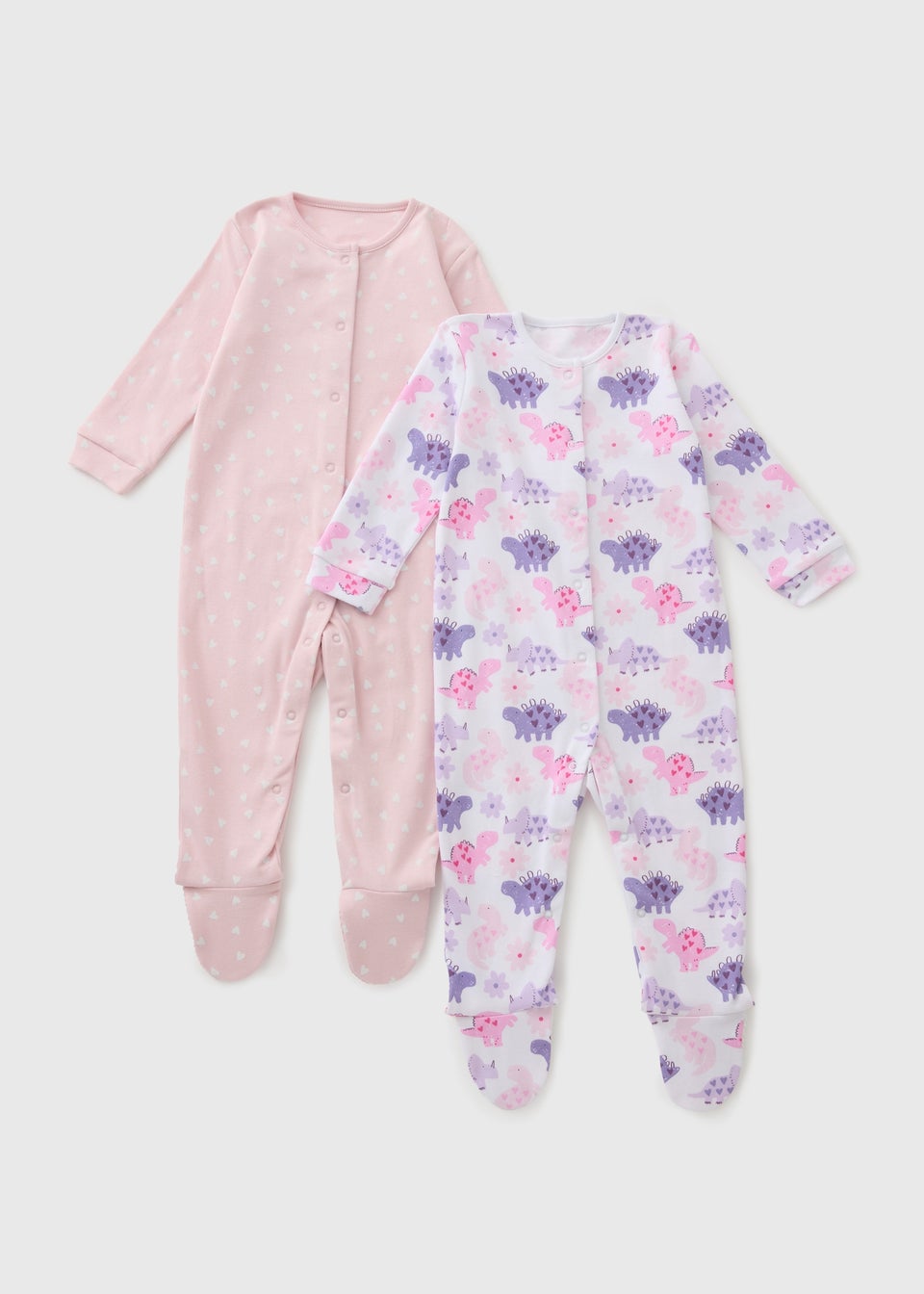 Baby 2 Pack Pink Dinosaur Sleepsuit (Newborn-23mths)