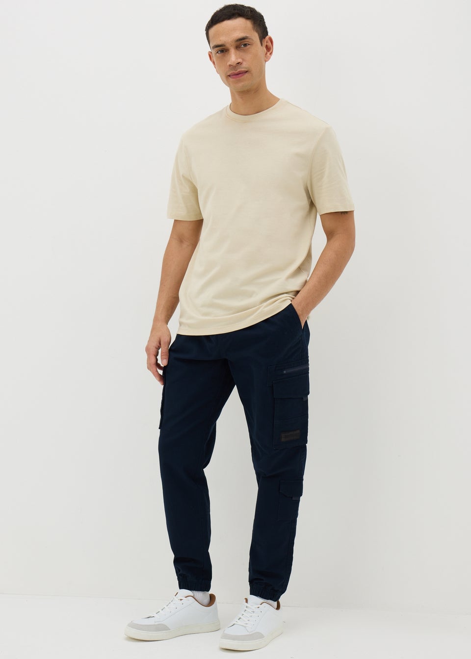 Navy Multi Pocket Canvas Cargo Trousers