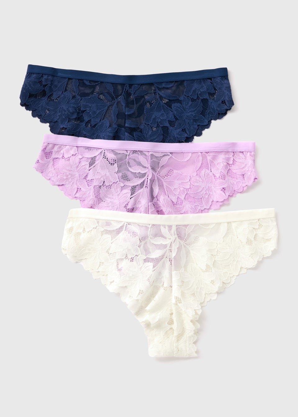 3 Pack Multicoloured Lace Brazilian Knickers