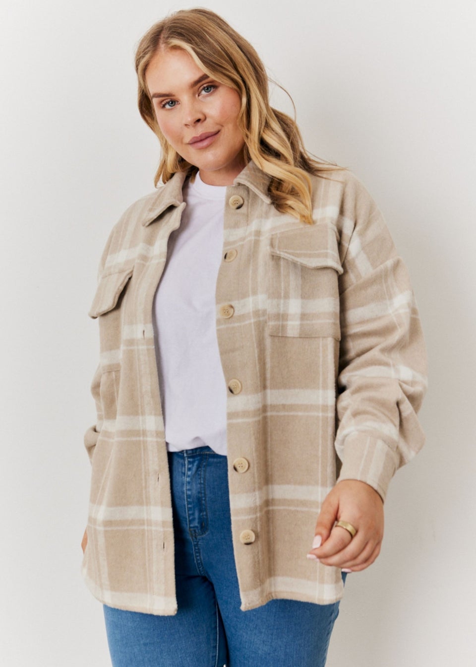 In The Style Nude Check Shacket