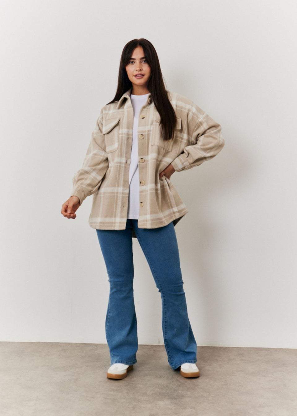 In The Style Nude Check Shacket