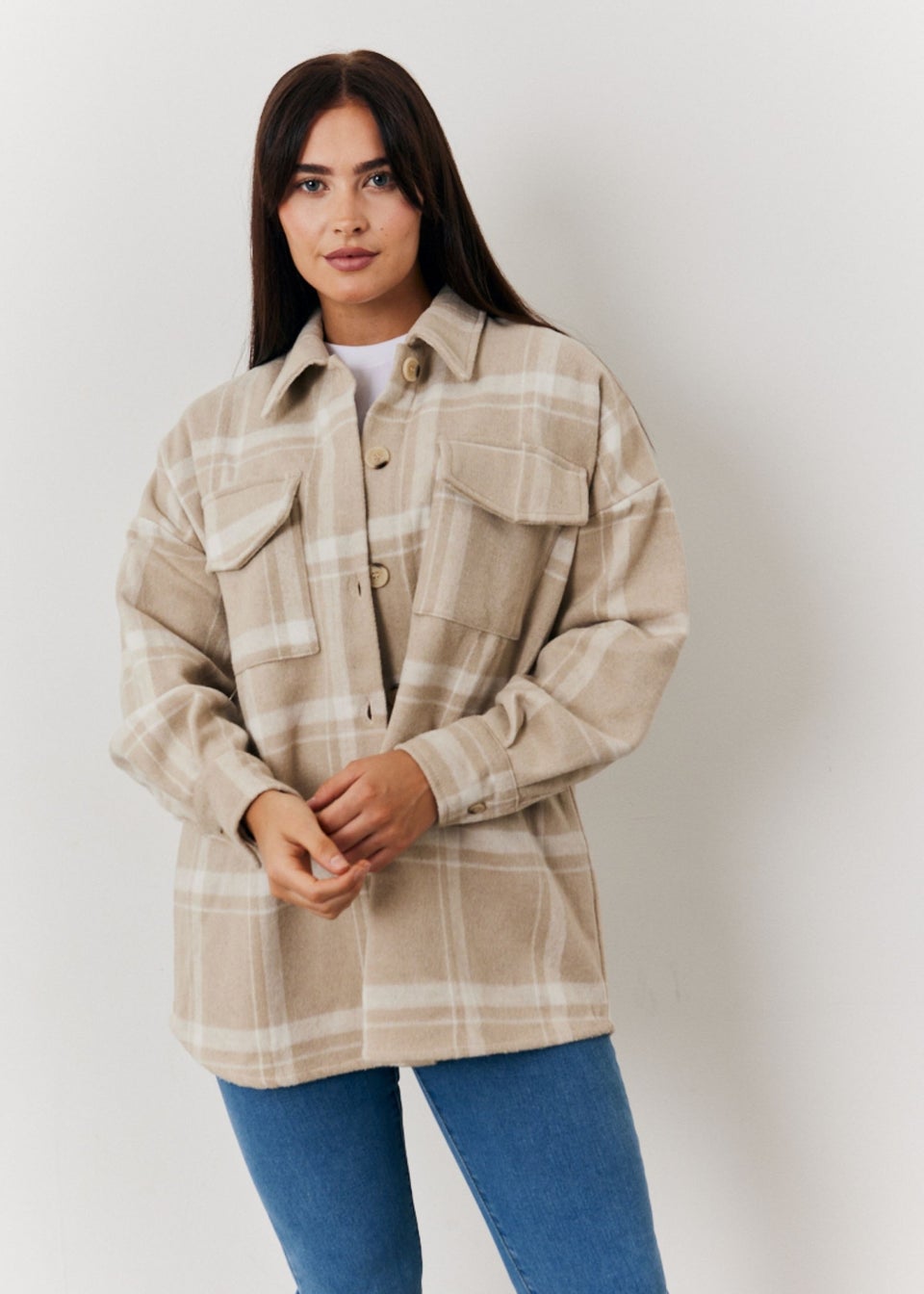 In The Style Nude Check Shacket