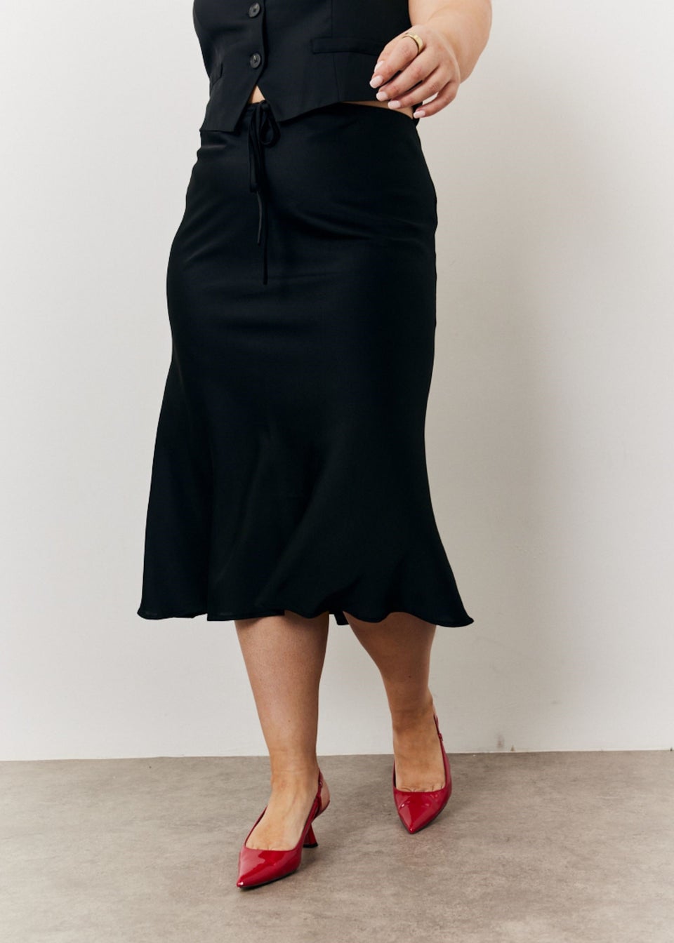 In The Style Black Satin Midi Skirt