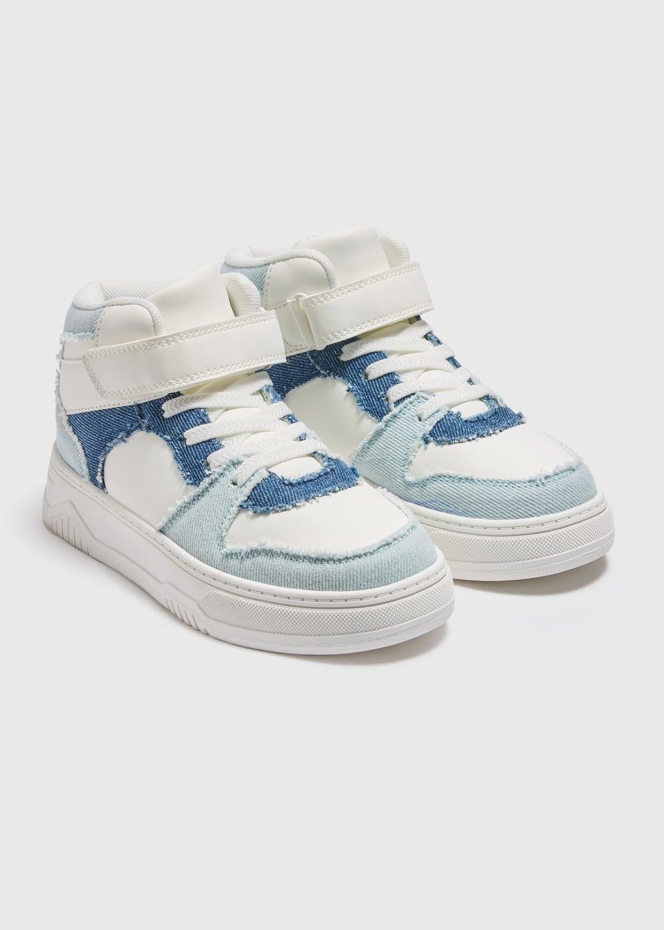 Girls White Denim High Top Trainers (Younger 10-Older 5)