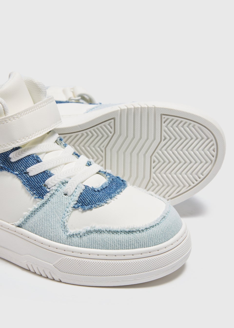 Girls White Denim High Top Trainers (Younger 10-Older 5)