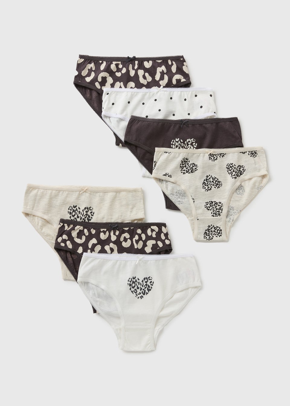 7 Pack Girls Black Leopard Knickers (1-13yrs)