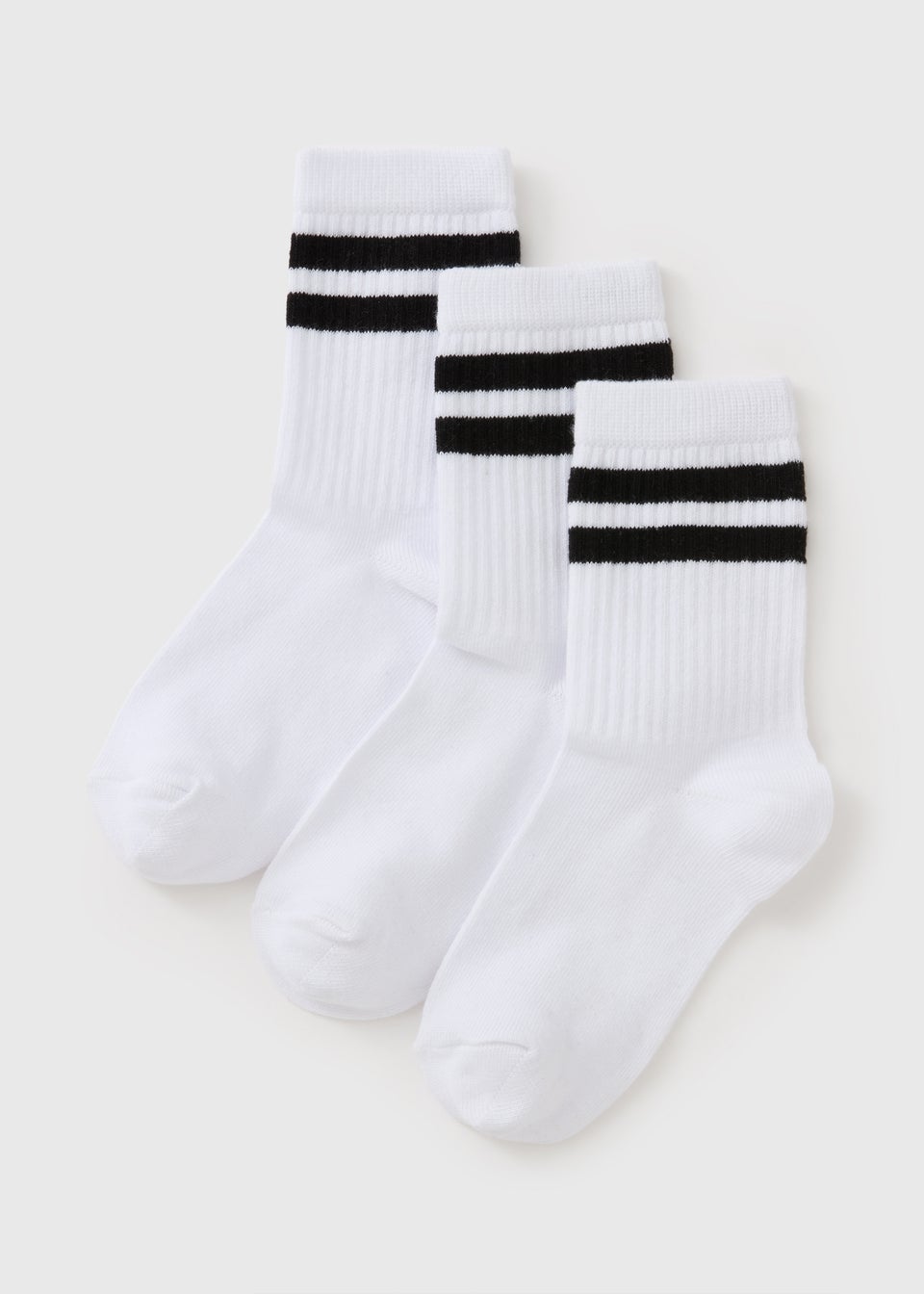 3 Pack Girls White Stripe Sports Socks (Younger 6-Older 6.5)
