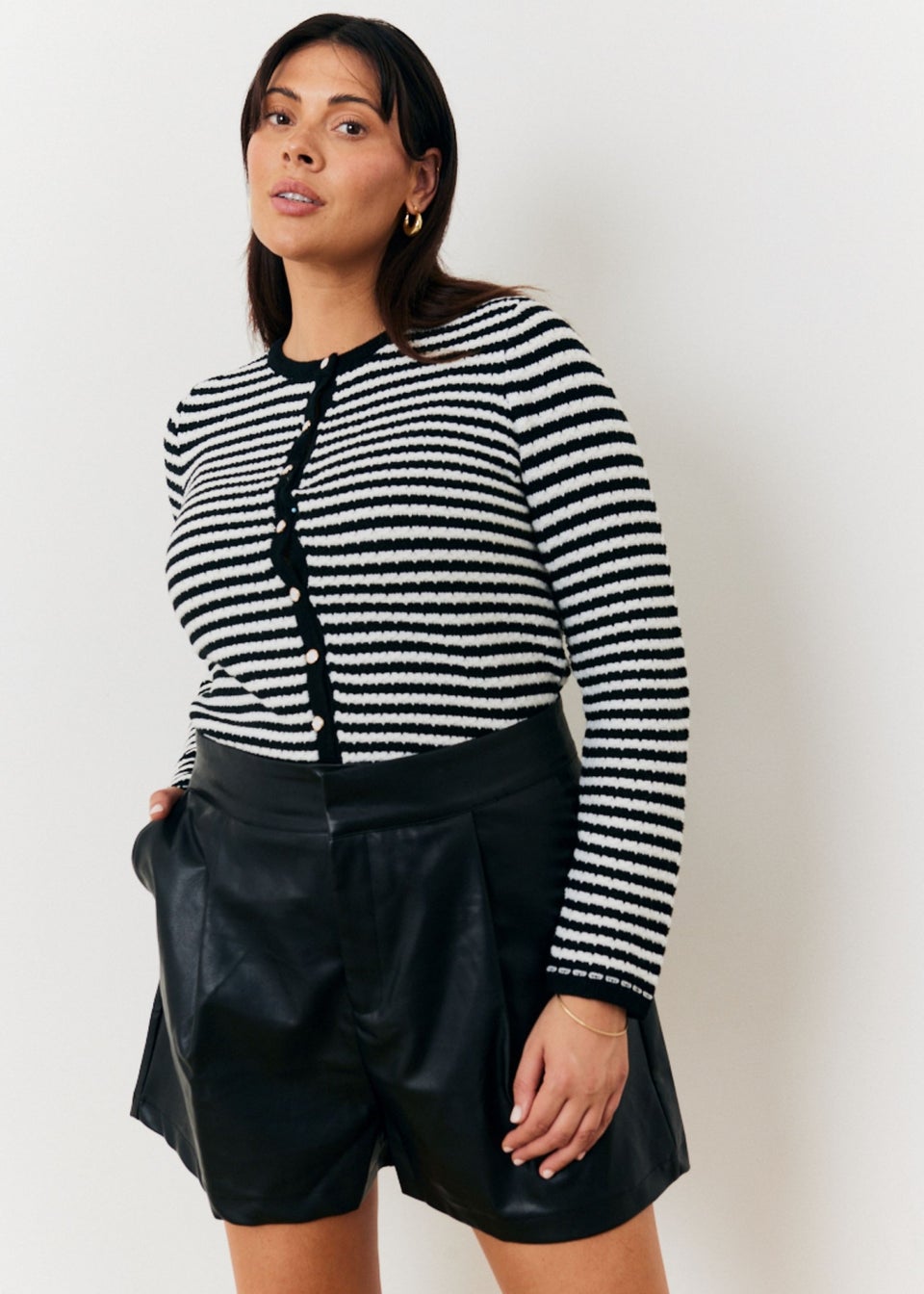 In The Style Monochrome Stripe Knit Cardigan