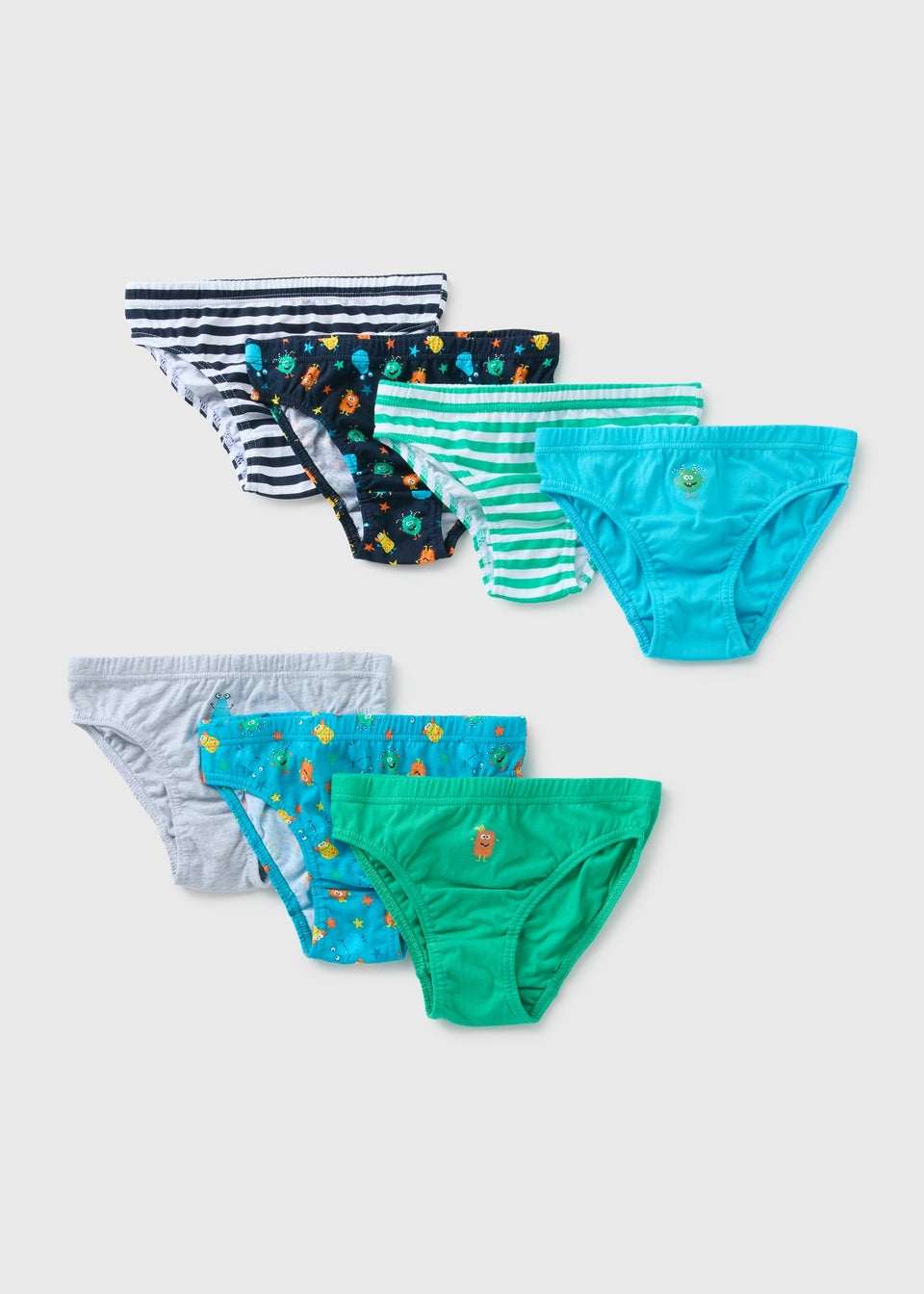 7 Pack Boys Multicolour Monster Briefs (1-11yrs)