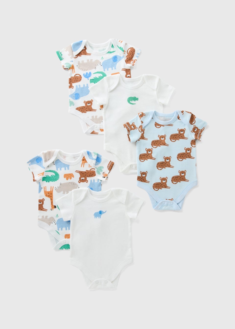 5 Pack Baby Safari Bodysuits (Newborn-23mths)