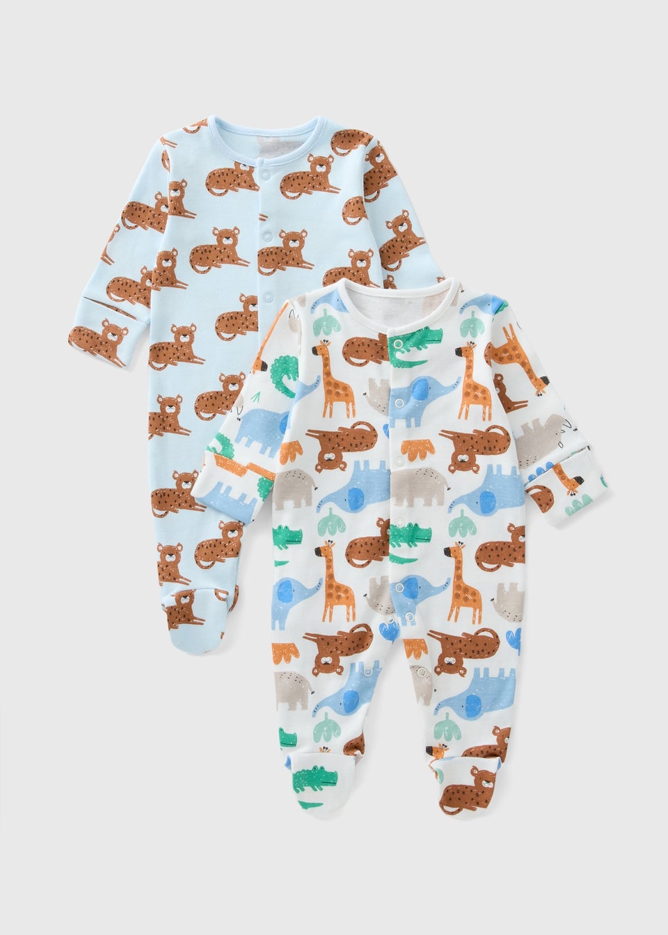 2 Pack Baby Multicolour Safari Sleepsuit (Newborn-23mths)