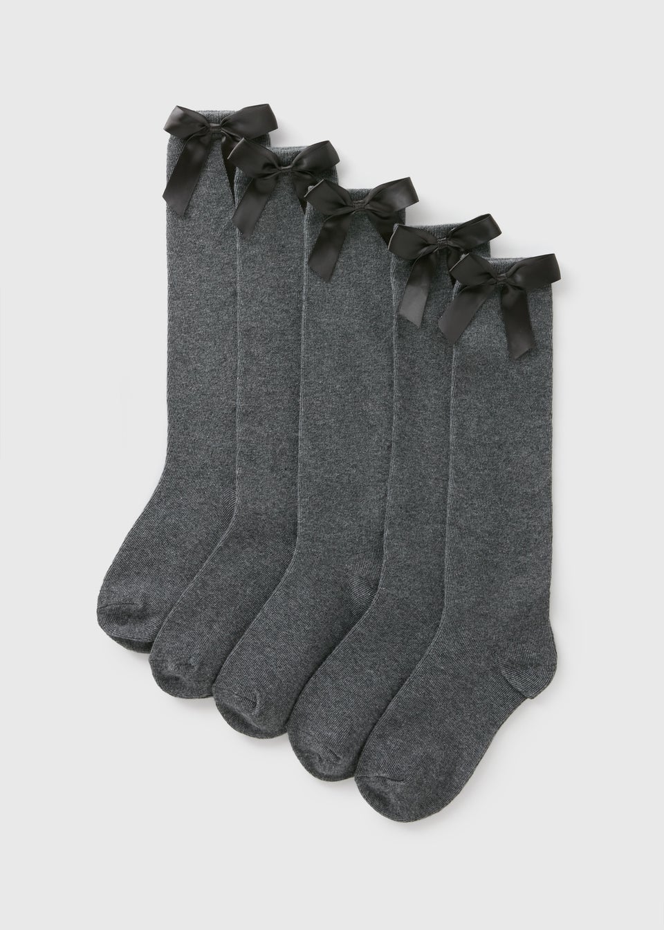5 Pack Grey Bow Knee High Socks (Younger 6-Older 6.5)