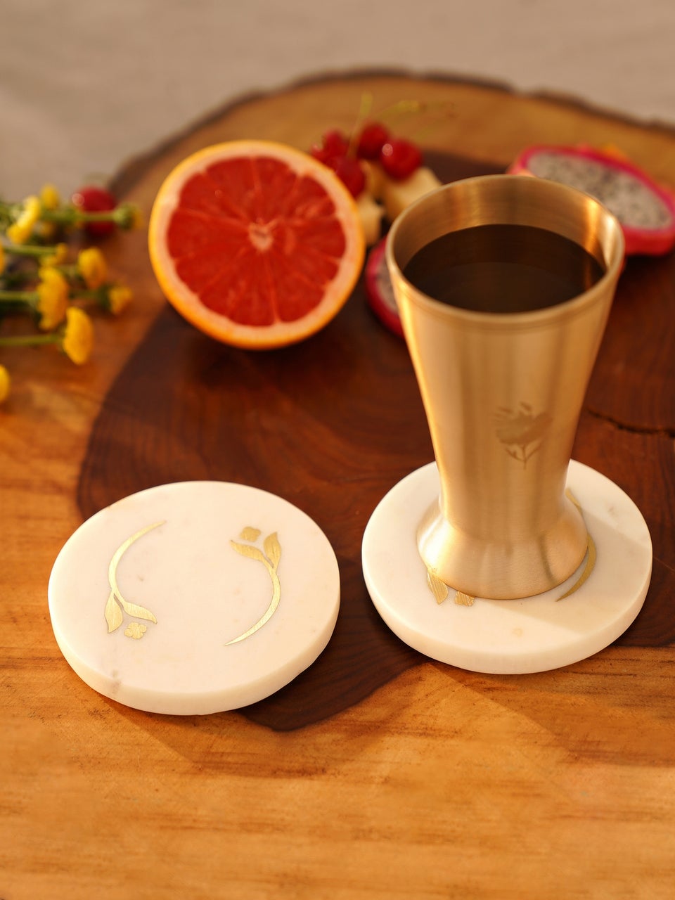 White Marble Hand Crafted Coasters & Trivet