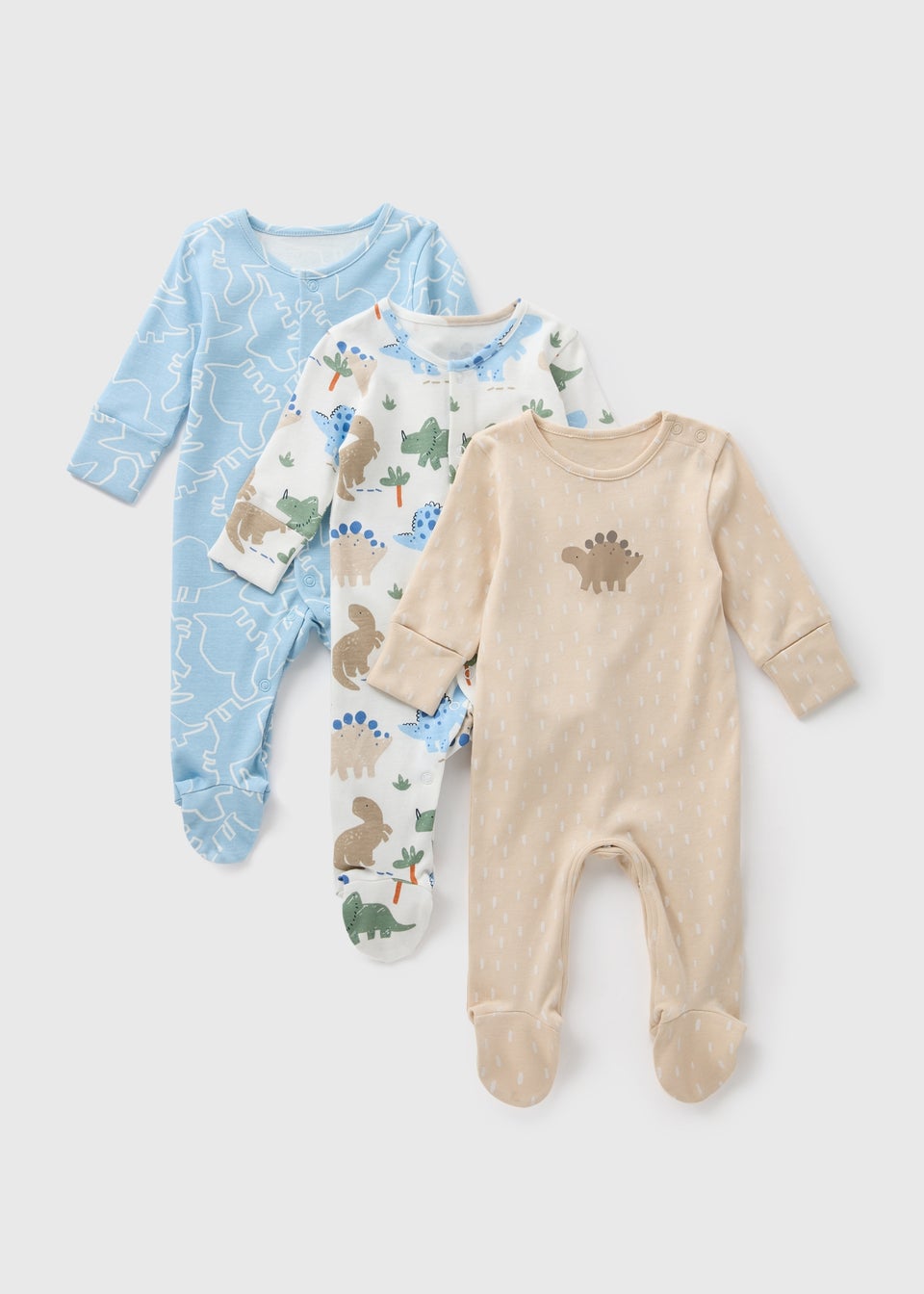 3 Pack Multicolour Dino Sleepsuits (Newborn-18mths)
