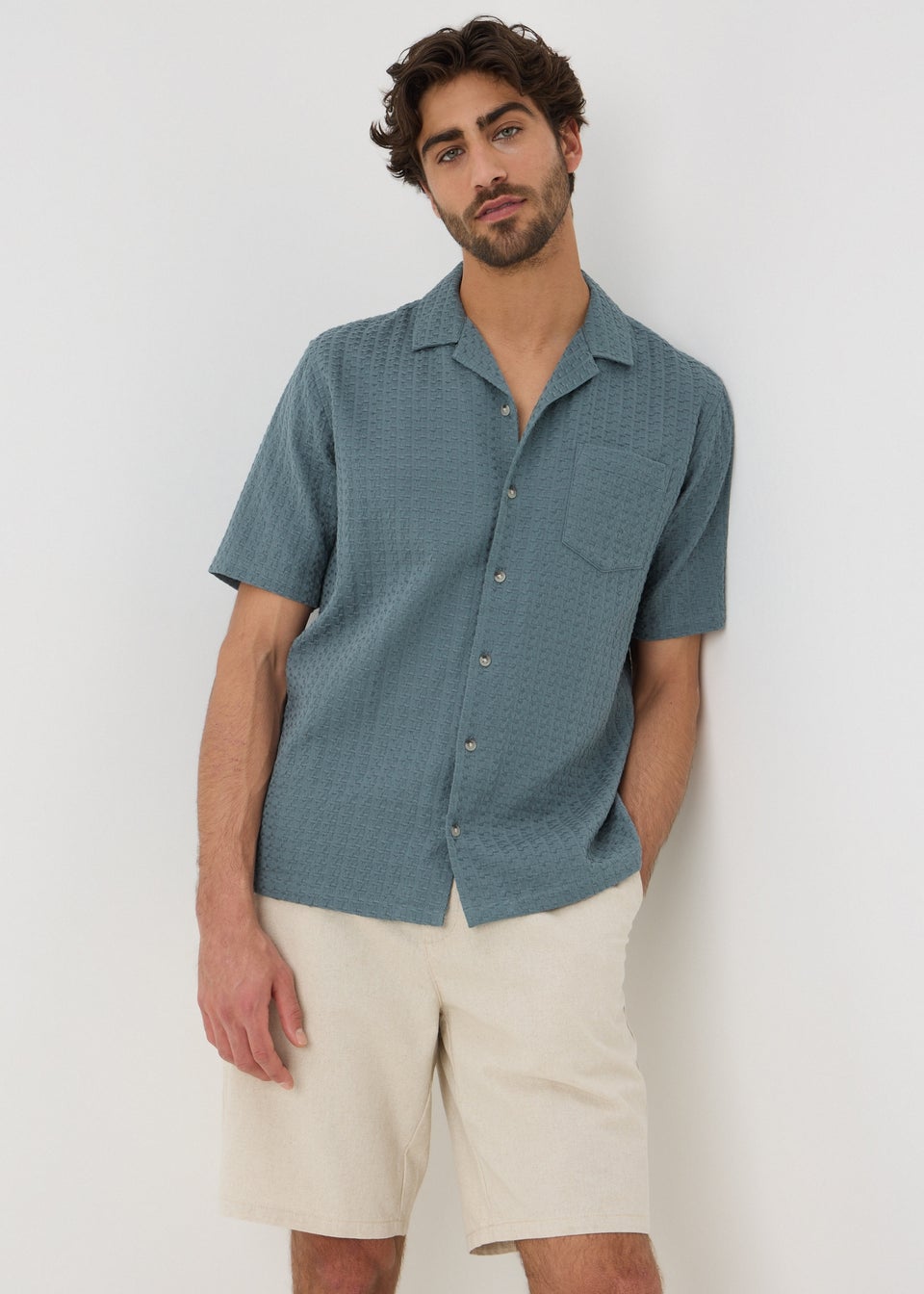 Teal Basket Weave Textured Shirt
