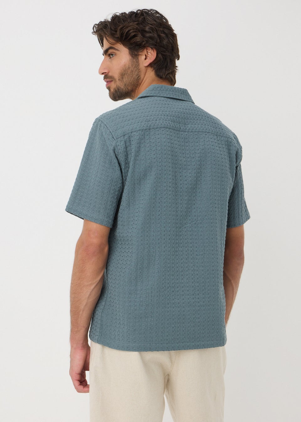 Teal Basket Weave Textured Shirt