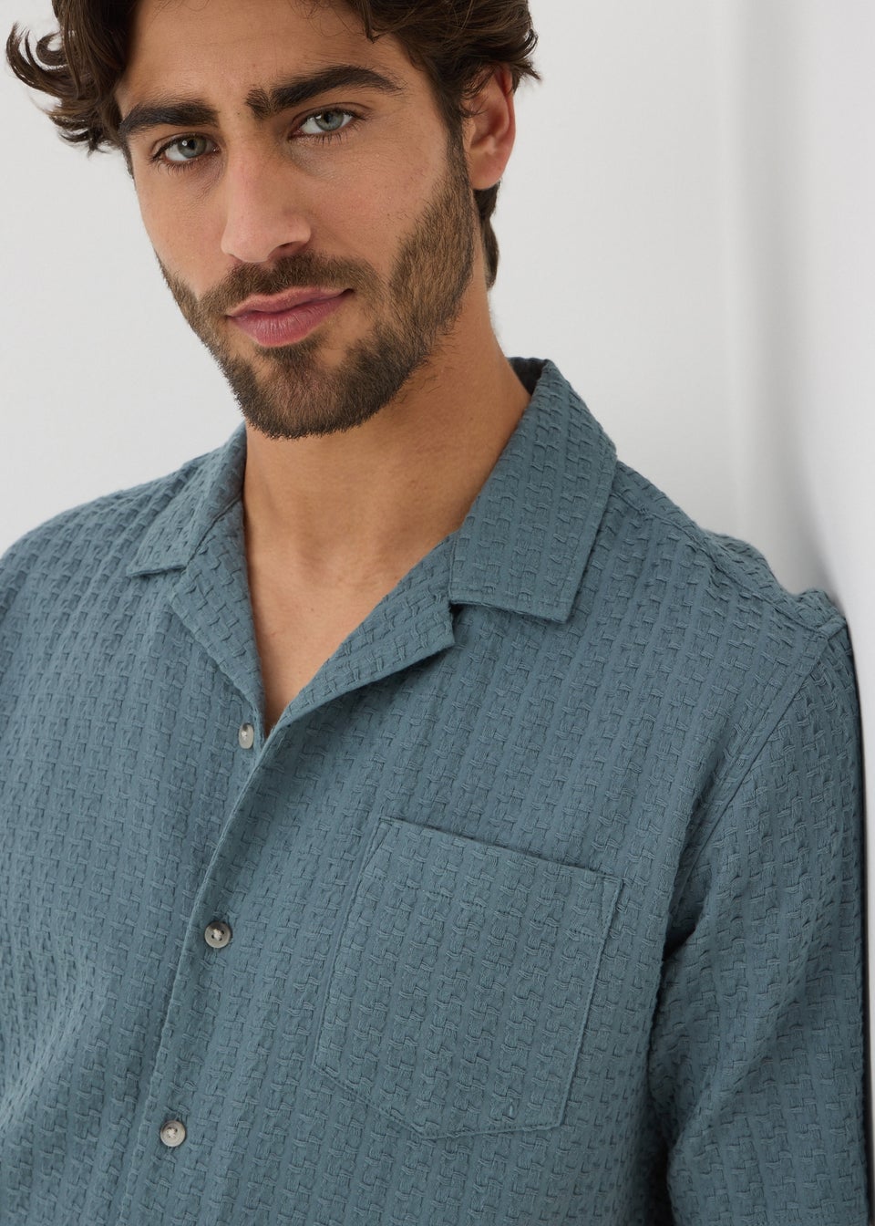 Teal Basket Weave Textured Shirt