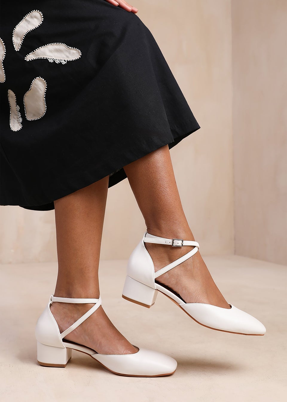 Where s That From White Peru Low Ankle Strap Block Heels Matalan