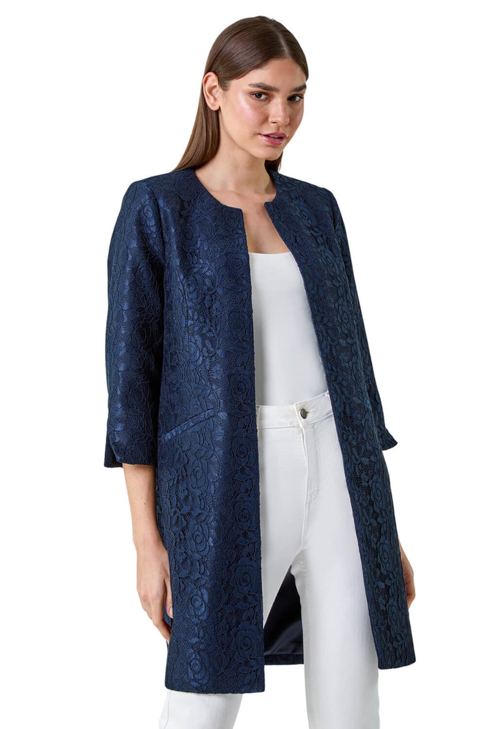 Roman Navy Lace Longline Formal Jacket Matalan