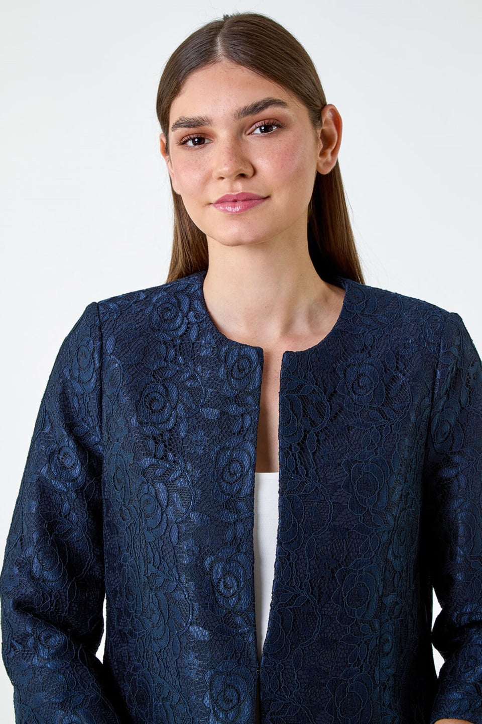 Roman Navy Lace Longline Formal Jacket Matalan