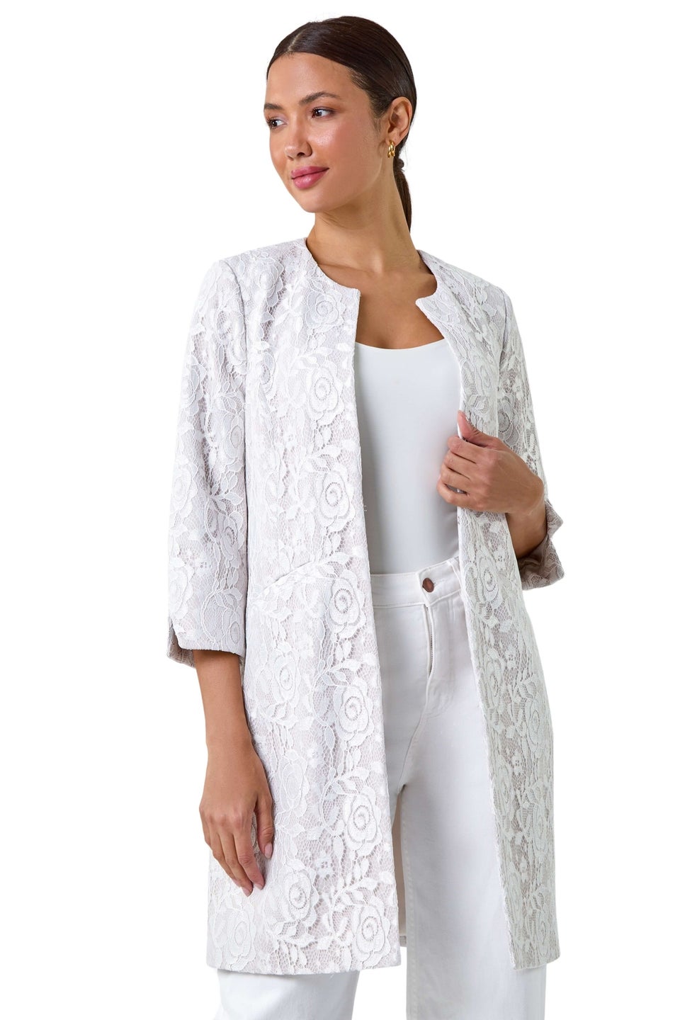 Roman Ivory Lace Longline Formal Jacket Matalan