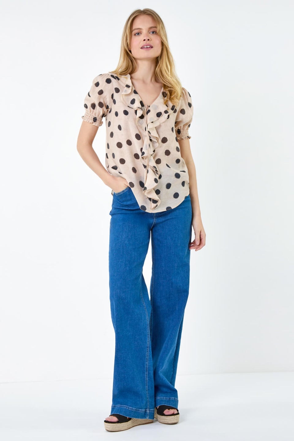 Polka dot frill top hot sale